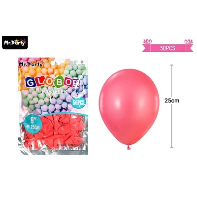 GLOBOS DE LATEX PASTEL ROJO 25CM 50PCS - 1