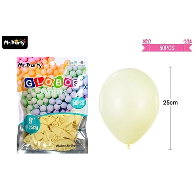 GLOBOS DE LATEX PASTEL AMARILLO 25CM 50PCS - 1