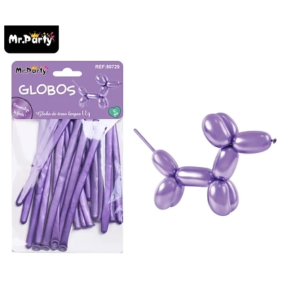 GLOBOS LARGOS METALIZADOS CROMADOS MORADO 110CM 10PCS - 1