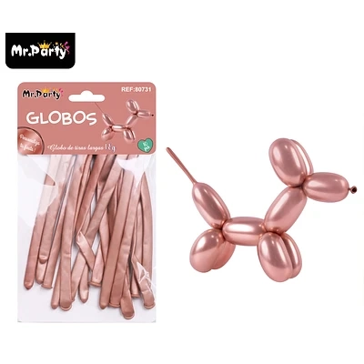 GLOBOS LARGOS METALIZADOS CROMADOS DORADO ROSA 110CM 10PCS - 1