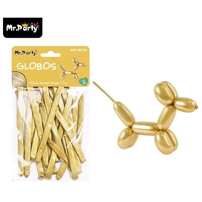 GLOBOS LARGOS METALIZADOS CROMADOS DORADO 110CM 10PCS - 1
