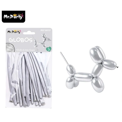 GLOBOS LARGOS METALIZADOS CROMADOS PLATEADO 110CM 10PCS - 1