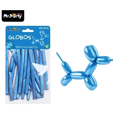 GLOBOS LARGOS METALIZADOS CROMADOS AZUL 110CM 10PCS - 1