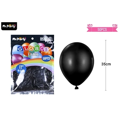 GLOBOS DE LATEX NEGRO MATE 35CM 50PCS - 1