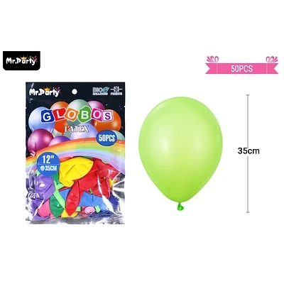 GLOBOS DE LATEX COLORES SURTIDOS MATE 35CM 50PCS - 1