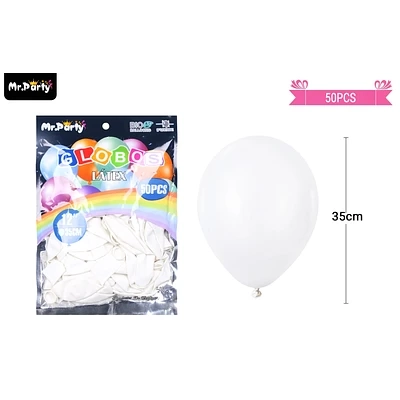 GLOBOS DE LATEX BLANCO MATE 35CM 50PCS - 1