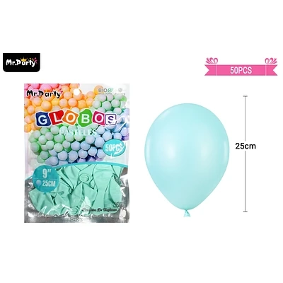 GLOBOS DE LATEX PASTEL AZUL TIFFANY 25CM 50PCS - 1
