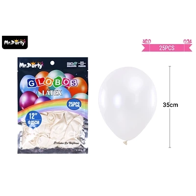 GLOBOS DE LATEX PERLADO BLANCO 35CM 25PCS - 1