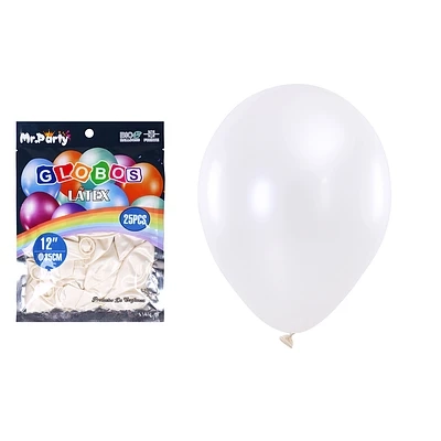 GLOBOS DE LATEX PERLADO BLANCO 35CM 25PCS - 2