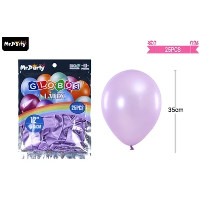 GLOBOS DE LATEX PERLADO LILA 35CM 25PCS - 1