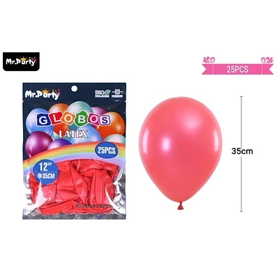 GLOBOS DE LATEX PERLADO ROJO 35CM 25PCS - 1
