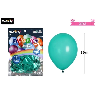 GLOBOS DE LATEX PERLADO TURQUESA 35CM 25PCS - 1