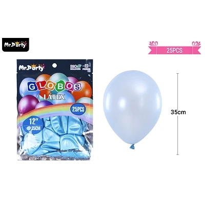 GLOBOS DE LATEX PERLADO CELESTE 35CM 25PCS - 1