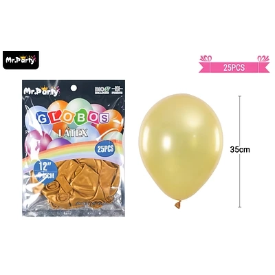 GLOBOS DE LATEX PERLADO DORADO 35CM 25PCS - 1