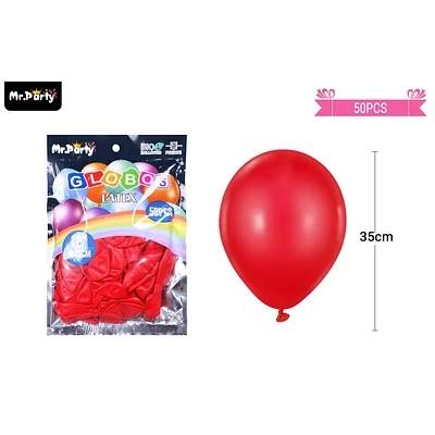 GLOBOS DE LATEX ROJO MATE 35CM 50PCS - 1