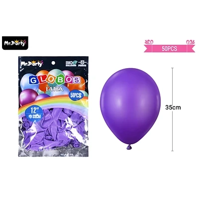 GLOBOS DE LATEX MORADO MATE 35CM 50PCS - 1