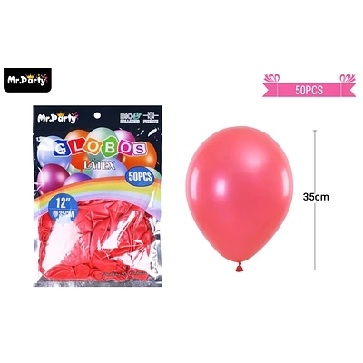 GLOBOS DE LATEX PERLADO ROJO 35CM 50PCS - 1
