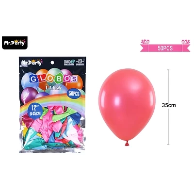 GLOBOS DE LATEX PERLADO COLORES SURTIDOS 35CM 50PCS - 1