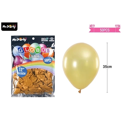 GLOBOS DE LATEX PERLADO DORADO 35CM 50PCS - 1