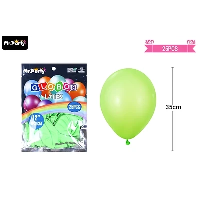 GLOBOS DE LATEX VERDE CLARO MATE 35CM 25PCS - 1