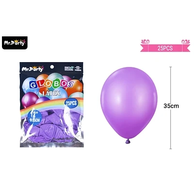 GLOBOS DE LATEX MORADO MATE 35CM 25PCS - 1