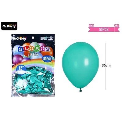 GLOBOS DE LATEX PERLADO TURQUESA 35CM 50PCS - 1