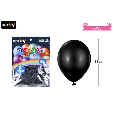 GLOBOS DE LATEX NEGRO MATE 35CM 25PCS - 1