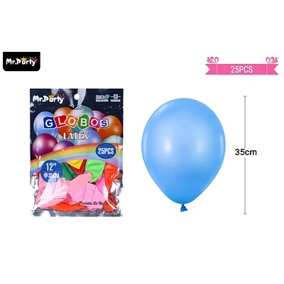 GLOBOS DE LATEX COLORES SURTIDOS MATE 35CM 25PCS - 1