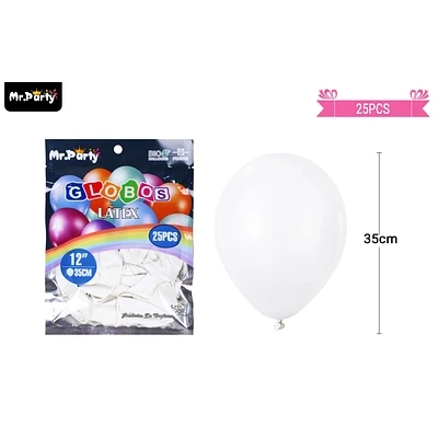 GLOBOS DE LATEX BLANCO MATE 35CM 25PCS - 1