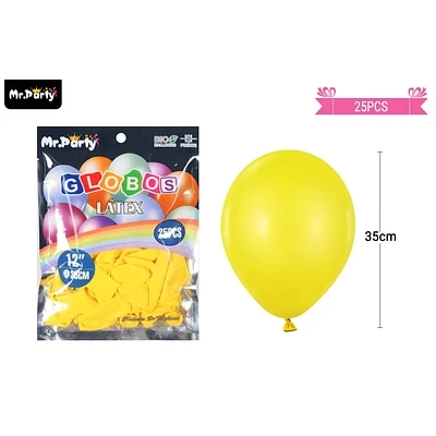 GLOBOS DE LATEX AMARILLO MATE 35CM 25PCS - 1