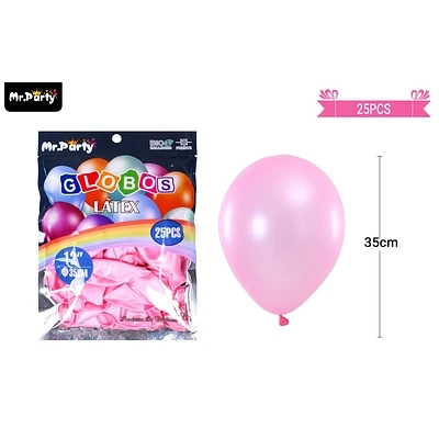GLOBOS DE LATEX PERLADO ROSA CLARA 35CM 25PCS - 1