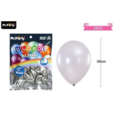 GLOBOS DE LATEX PERLADO PLATEADO 35CM 25PCS - 1