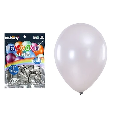 GLOBOS DE LATEX PERLADO PLATEADO 35CM 25PCS - 2