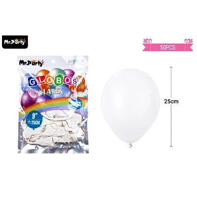 GLOBOS DE LATEX BLANCO MATE 25CM 50PCS - 1