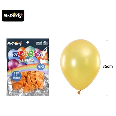 GLOBOS DE LATEX PERLADO DORADO CLARO 35CM 25PCS - 1