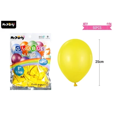 GLOBOS DE LATEX AMARILLO MATE 25CM 50PCS - 1