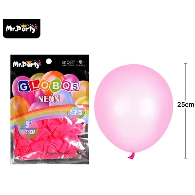 GLOBOS DE LATEX ROSA FLUORESCENTE 25CM 25PCS - 1