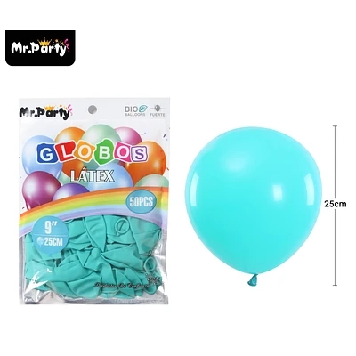 GLOBOS DE LATEX AZUL TIFFANY MATE 25CM 50PCS - 1
