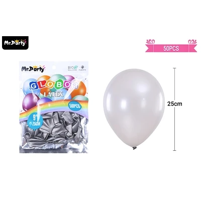 GLOBOS DE LATEX PERLADO PLATEADO 25CM 50PCS - 1