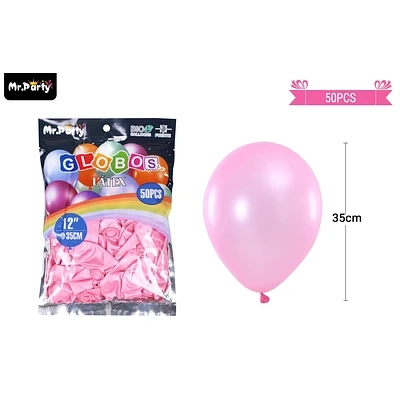 GLOBOS DE LATEX PERLADO ROSA CLARA 35CM 50PCS - 1