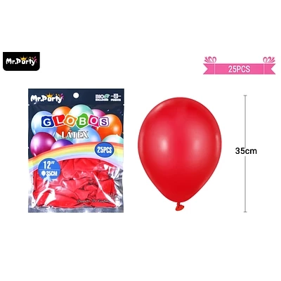 GLOBOS DE LATEX ROJO MATE 35CM 25PCS - 1