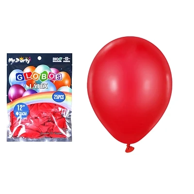 GLOBOS DE LATEX ROJO MATE 35CM 25PCS - 2
