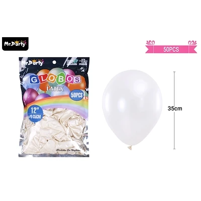 GLOBOS DE LATEX PERLADO BLANCO 35CM 50PCS - 1