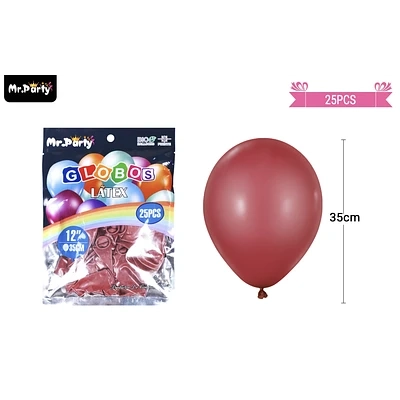 GLOBOS DE LATEX GRANATE MATE 35CM 25PCS - 1