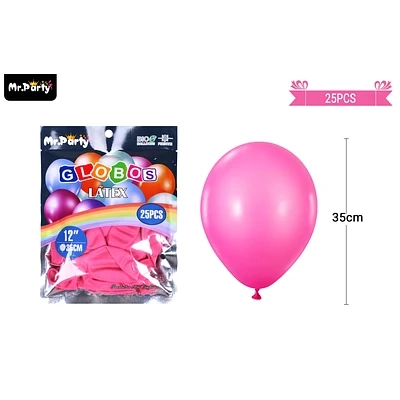 GLOBOS DE LATEX ROJO ROSA MATE 35CM 25PCS - 1