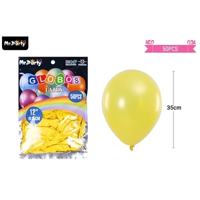 GLOBOS DE LATEX PERLADO AMARILLO 35CM 50PCS - 1