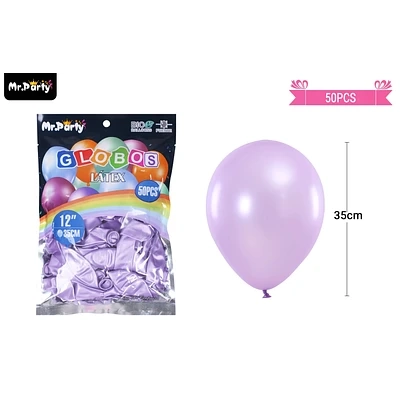 GLOBOS DE LATEX PERLADO LILA 35CM 50PCS - 1
