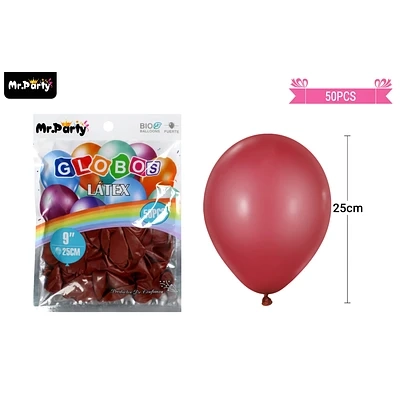 GLOBOS DE LATEX GRANATE MATE 25CM 50PCS - 1