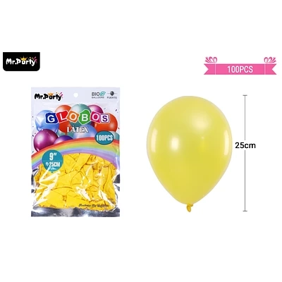 GLOBOS DE LATEX PERLADO AMARILLO 25CM 100PCS - 1