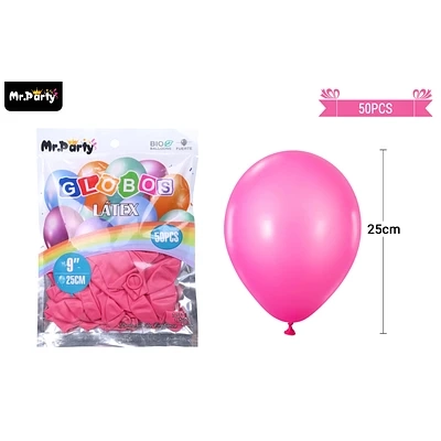 GLOBOS DE LATEX ROJO ROSA MATE 25CM 50PCS - 1